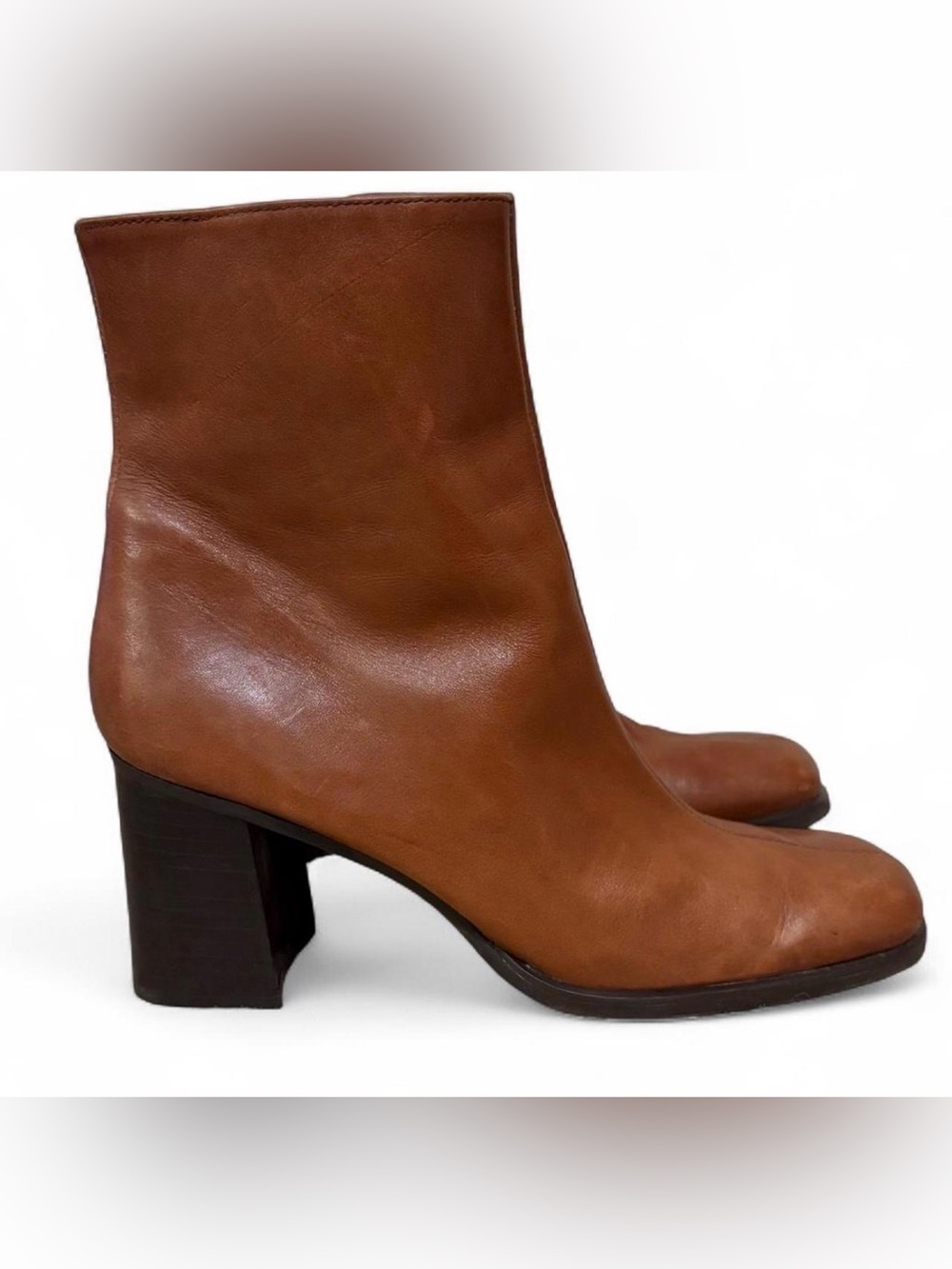 Vintage Y2K Nine West Brown Leather Ankle Boots Block Heel Size 8
